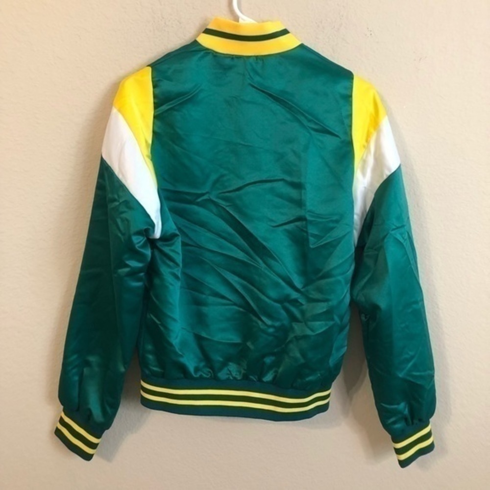 PrettyLittleThing Bomber Inglewood Green Satin Oversized Jacket Sporty Retro - Picture 7 of 7